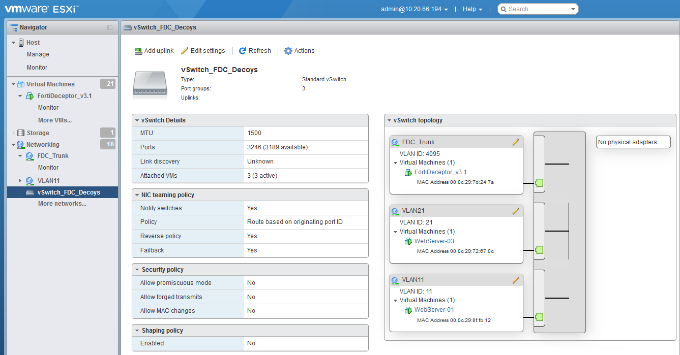 Configuring trunk ports on FortiDeceptor VM FortiDeceptor 4.0.0
